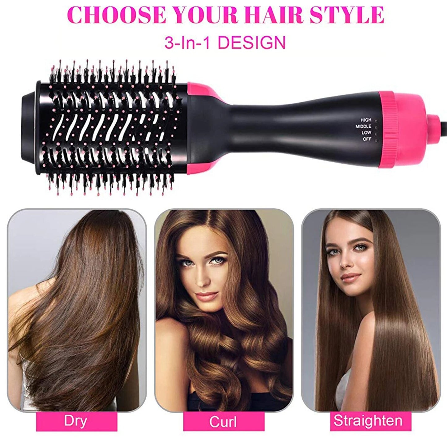 One Step Hair Dryer & Volumizer | 3 in 1 Hot Air Brush for Straightening, Curling & Drying