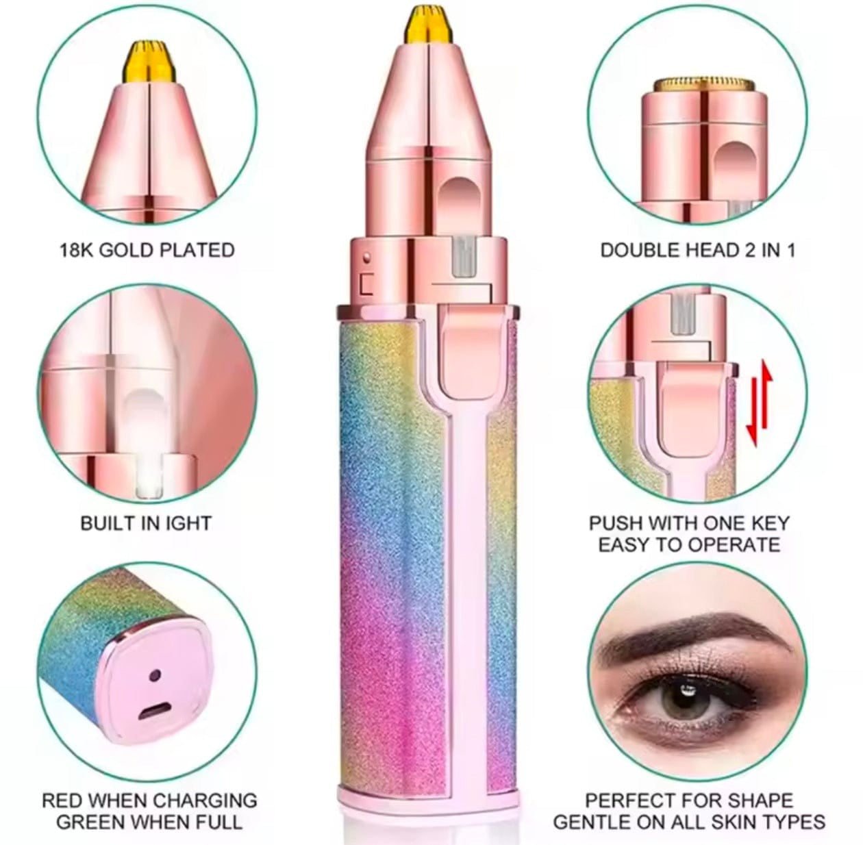 Rechargeable 2 in 1 Eyebrow Hair Trimmer for Women | Electric Facial Hair Remover