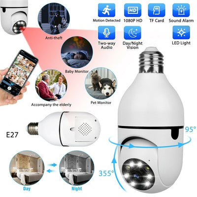 HD CCTV WiFi Mini Camera with FREE CAMERA HOLDER | IP Outdoor Wireless Security Camera | 360 Degree PTZ Smart Bulb Camera | Night Vision & Motion Detection for Home Surveillance