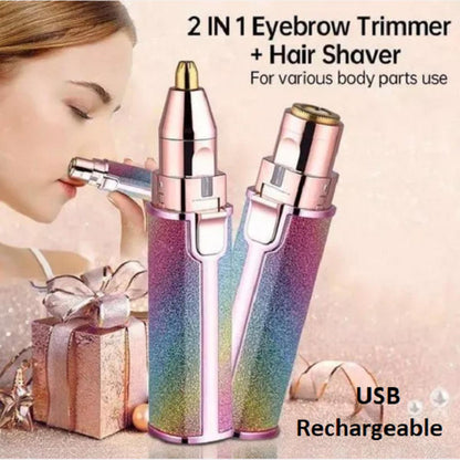Rechargeable 2 in 1 Eyebrow Hair Trimmer for Women | Electric Facial Hair Remover