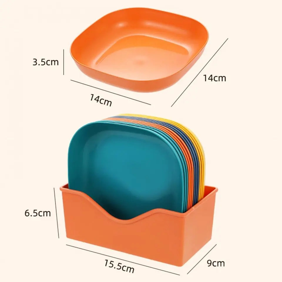 10 Plastic Plates Set with Free Plates Holder Small Size | Premium Pastel Plates with Stand for Snacks & Desserts