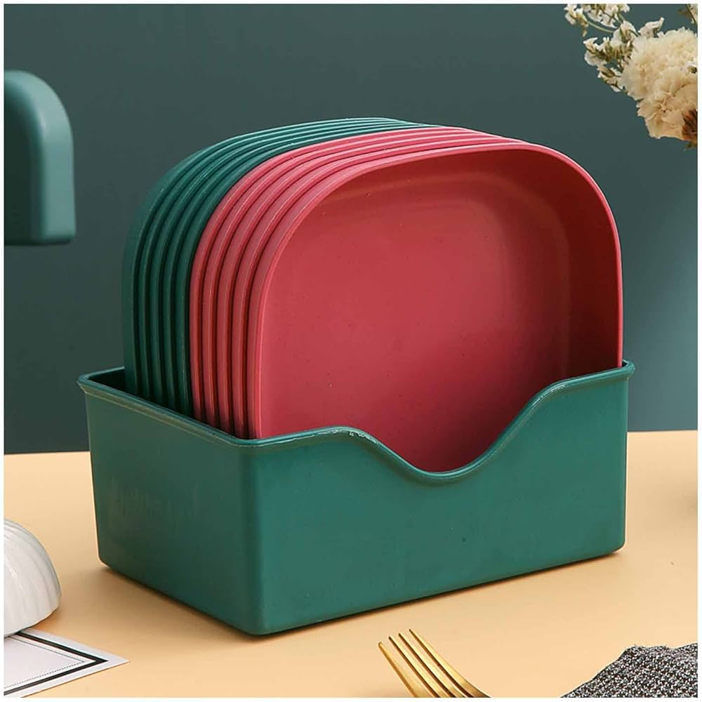 10 Plastic Plates Set with Free Plates Holder Small Size | Premium Pastel Plates with Stand for Snacks & Desserts