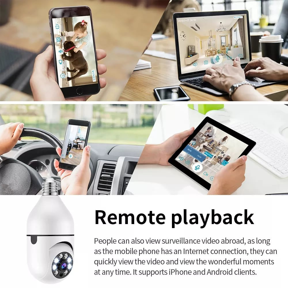 HD CCTV WiFi Mini Camera with FREE CAMERA HOLDER | IP Outdoor Wireless Security Camera | 360 Degree PTZ Smart Bulb Camera | Night Vision & Motion Detection for Home Surveillance