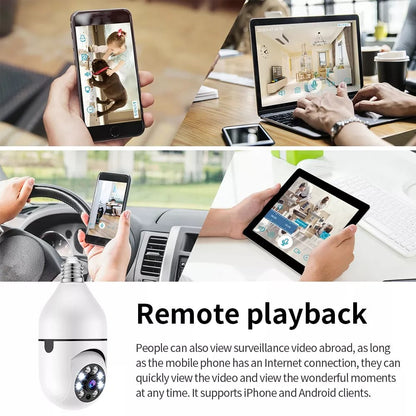 HD CCTV WiFi Mini Camera with FREE CAMERA HOLDER | IP Outdoor Wireless Security Camera | 360 Degree PTZ Smart Bulb Camera | Night Vision & Motion Detection for Home Surveillance