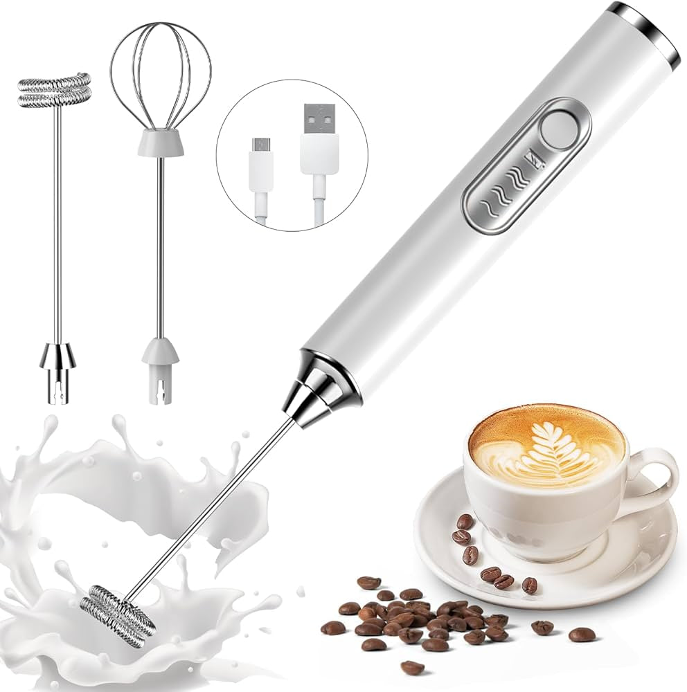 2 in 1 Electric Coffee Beater & Milk Frother | USB Rechargeable Handheld Mixer Dual Speed
