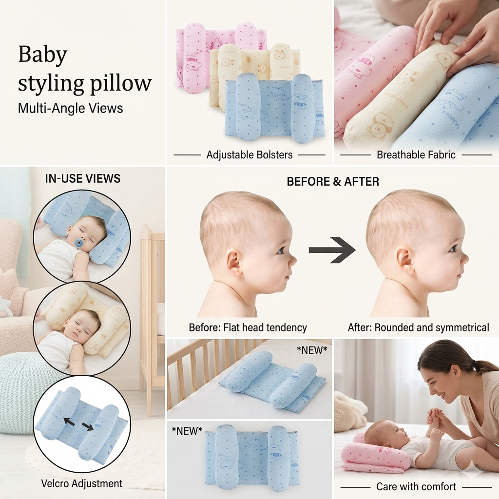 Baby Head Shaping Pillow | Newborn Flat Head Prevention Pillow for Crib, Car Seat & Stroller