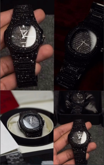 NEW Watch Collection Black Stone / Blacked Iced Out Stain-Less Steel Chain Watch For Mens Fashion