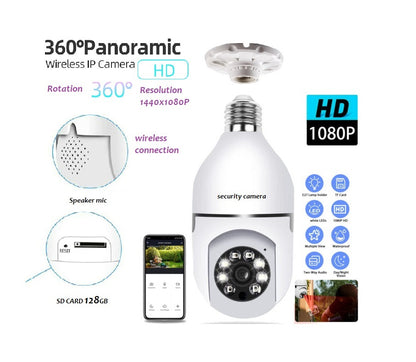 HD CCTV WiFi Mini Camera with FREE CAMERA HOLDER | IP Outdoor Wireless Security Camera | 360 Degree PTZ Smart Bulb Camera | Night Vision & Motion Detection for Home Surveillance