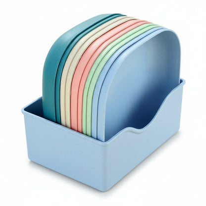 10 Plastic Plates Set with Free Plates Holder Small Size | Premium Pastel Plates with Stand for Snacks & Desserts