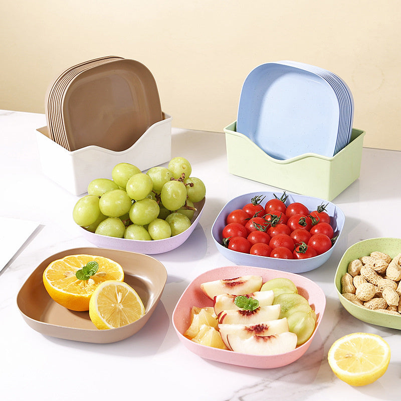 10 Plastic Plates Set with Free Plates Holder Small Size | Premium Pastel Plates with Stand for Snacks & Desserts