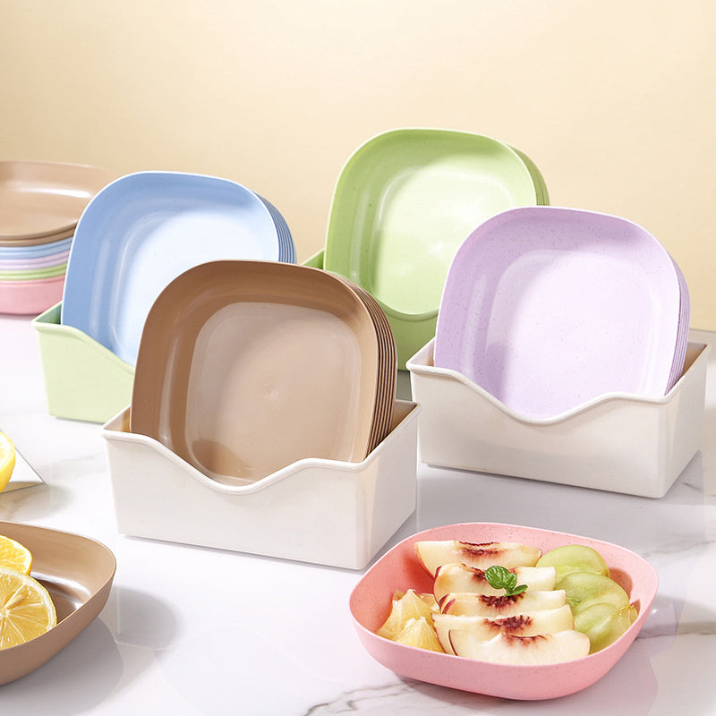 10 Plastic Plates Set with Free Plates Holder Small Size | Premium Pastel Plates with Stand for Snacks & Desserts