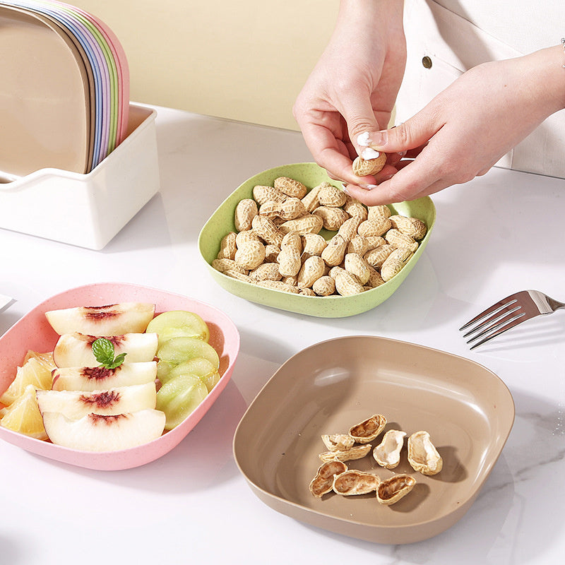 10 Plastic Plates Set with Free Plates Holder Small Size | Premium Pastel Plates with Stand for Snacks & Desserts