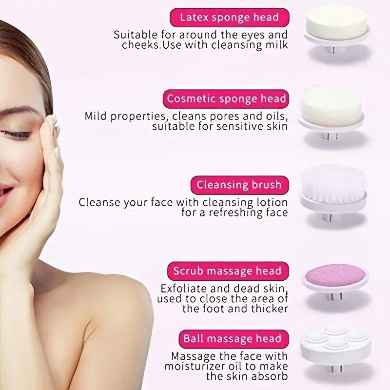 5 in 1 Facial Massager Machine | Electric Face Cleanser & Blackhead Remover for Women & Men