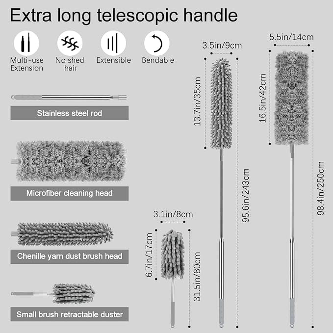 Extendable Ceiling Fan Cleaning Duster | Long Handle Microfiber Brush for High Surfaces