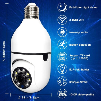 HD CCTV WiFi Mini Camera with FREE CAMERA HOLDER | IP Outdoor Wireless Security Camera | 360 Degree PTZ Smart Bulb Camera | Night Vision & Motion Detection for Home Surveillance