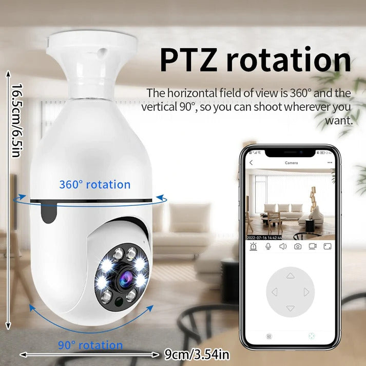 HD CCTV WiFi Mini Camera with FREE CAMERA HOLDER | IP Outdoor Wireless Security Camera | 360 Degree PTZ Smart Bulb Camera | Night Vision & Motion Detection for Home Surveillance