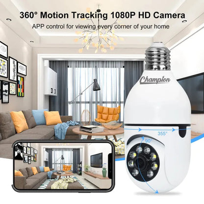 HD CCTV WiFi Mini Camera with FREE CAMERA HOLDER | IP Outdoor Wireless Security Camera | 360 Degree PTZ Smart Bulb Camera | Night Vision & Motion Detection for Home Surveillance